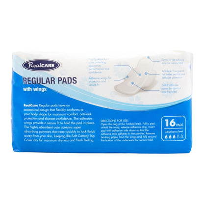 Real Care Regular Pads With Wings Absorbency Level 3 PK16 (12 Pack)