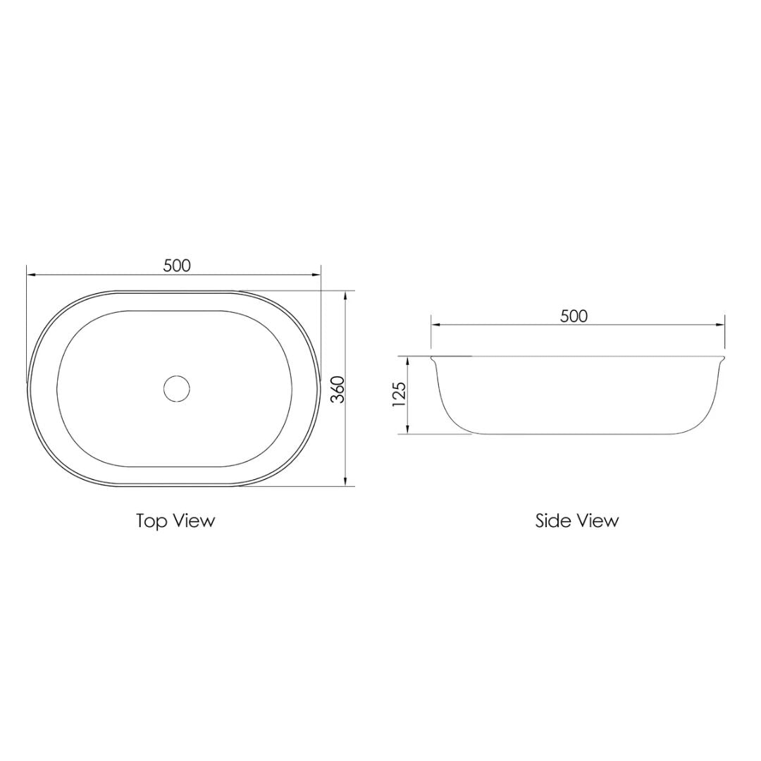 Bronte Oval 500x350x130 Gloss White Basin