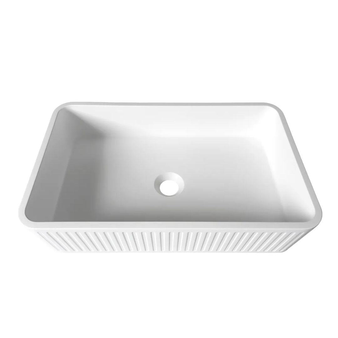 Hudson Square 520x320x120 Concrete Fluted White Basin