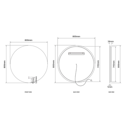 LED Bondi 800mm Frameless Mirror