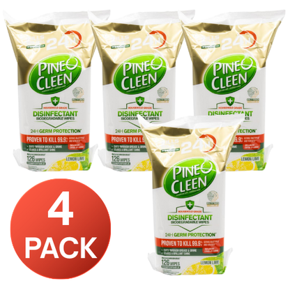 Pine O Clean 126 Pack Disinfectant Wipes Biodegradable Lemon Lime (4 Pack)