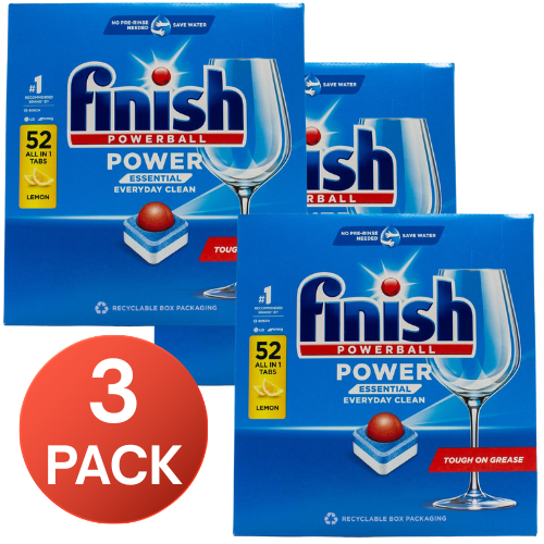 Finish Powerball Dishwasher Tablets All In 1 Power Lemon 52 Pack (3 Pack, 156 Tablets)