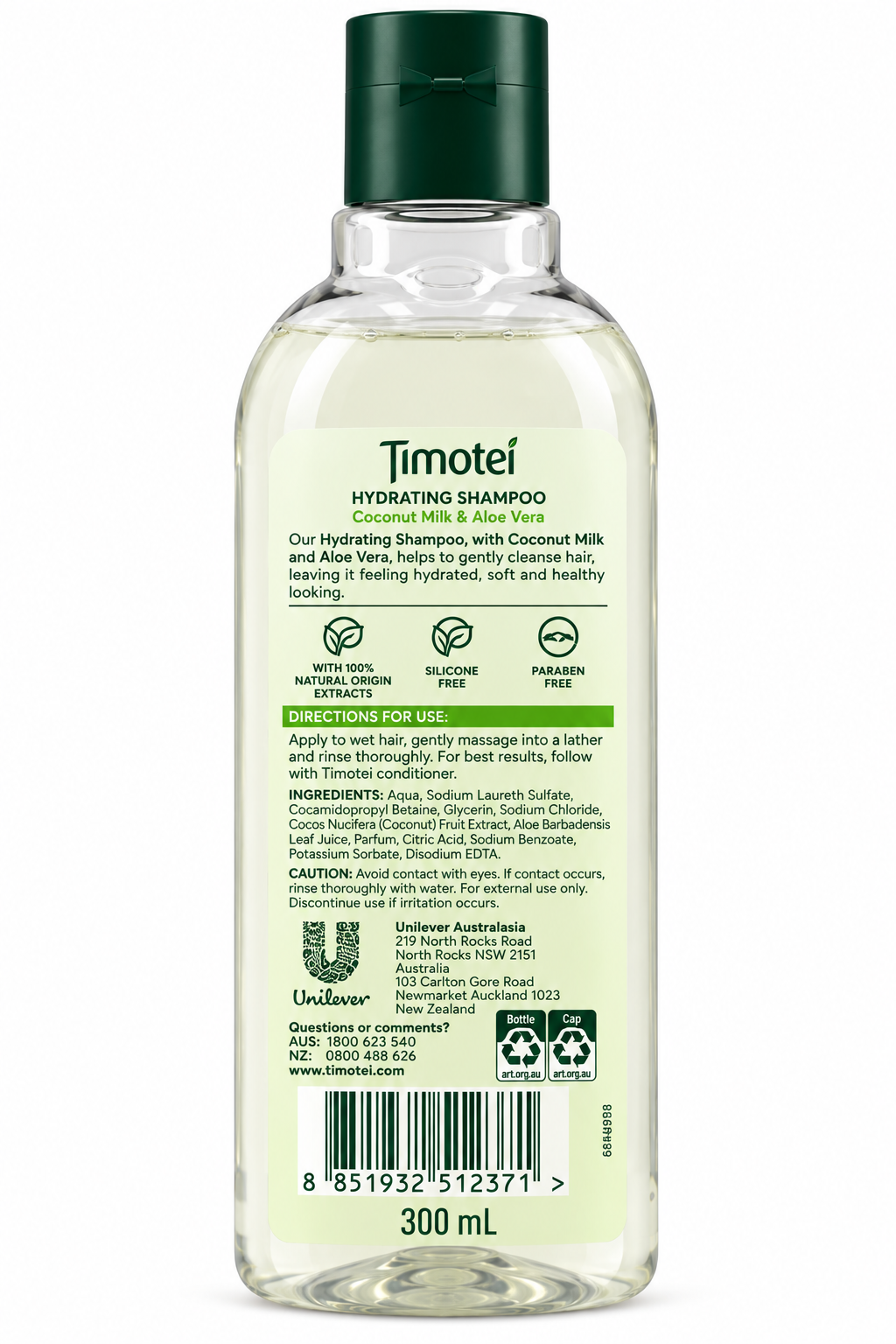 Timotei Hydrating Shampoo Coconut Milk Aloe Vera 300mL x 12