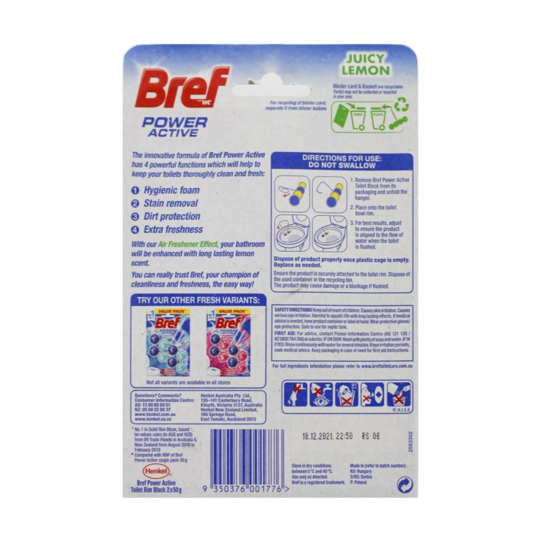Bref Toilet Cage Power Active Juicy Lemon PK2 x 50g (6 Pack)