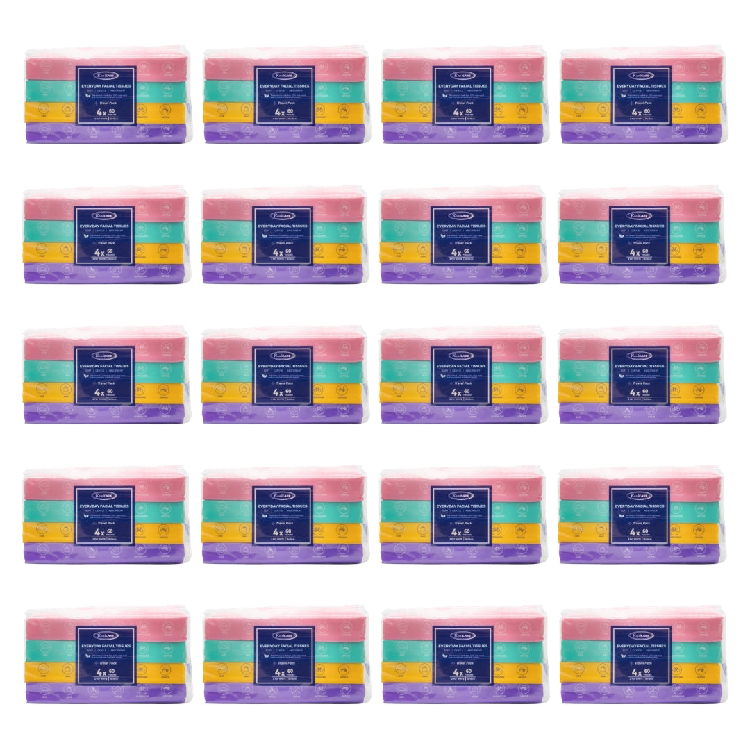 Real Care Everyday Facial Tissues 2 Ply PK4 x 60 (20 Pack)