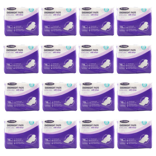 Real Care Overnight Pads Extra Long With Wings Absorbency Level 5 PK12 (16 Pack)
