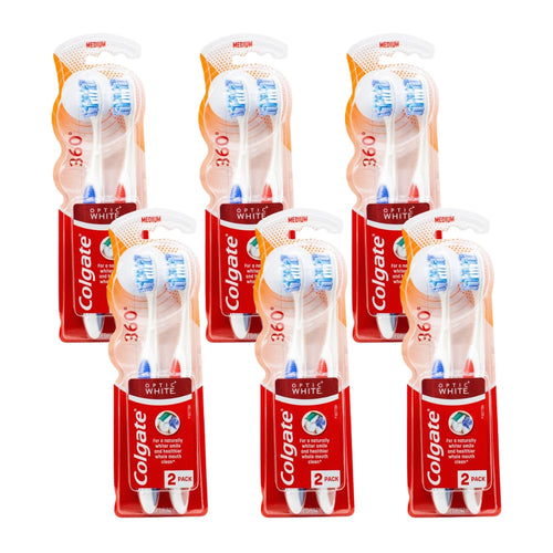 Colgate 360 Optic White Toothbrush Medium Pk2 (6 Pack)