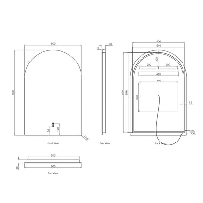 LED Archie 900(H)x600(W) Frameless Mirror