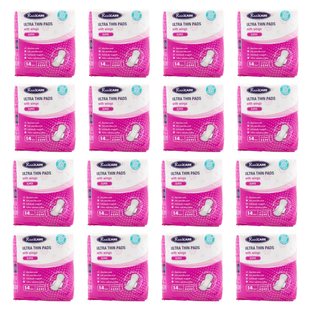 Real Care Ultra Thin Pads Super With Wings Absorbency Level 4 PK14 (16 Pack)