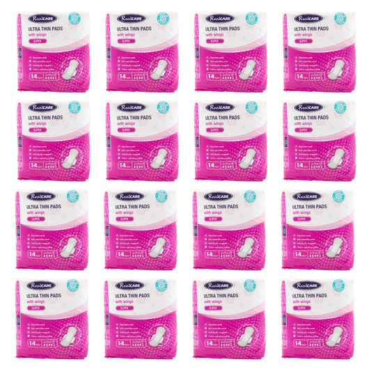 Real Care Ultra Thin Pads Super With Wings Absorbency Level 4 PK14 (16 Pack)