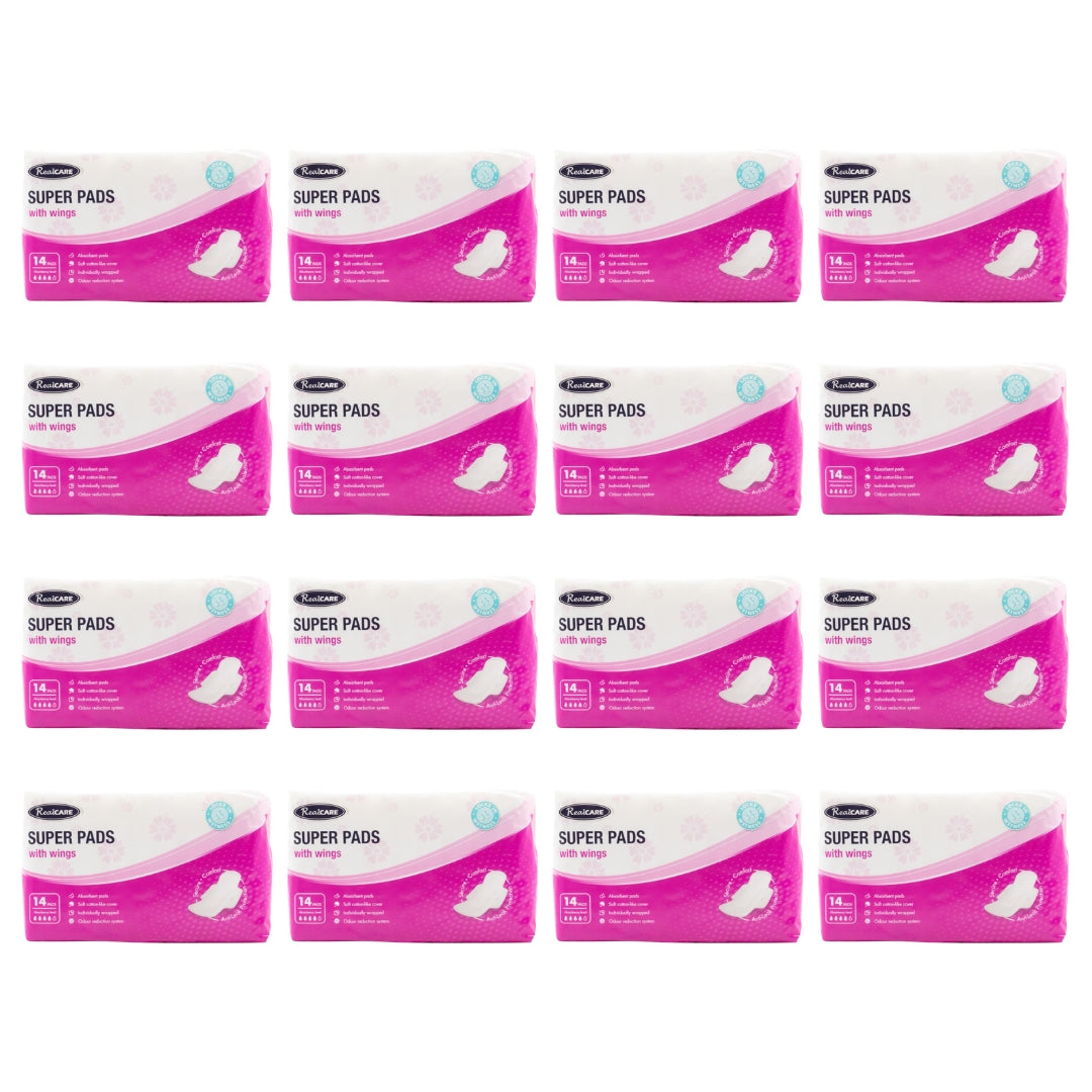 Real Care Super Pads With Wings Absorbency Level 4 PK14 (16 Pack)