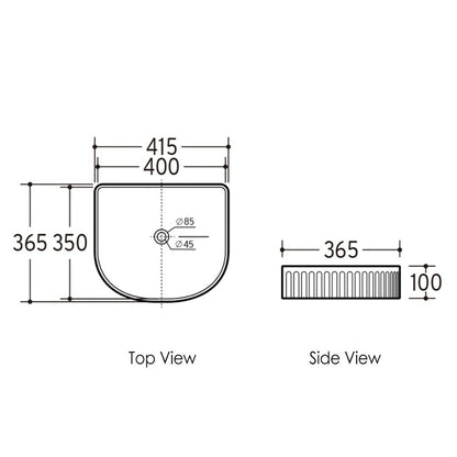 Archie 415x365x100 Matte Black Fluted Basin