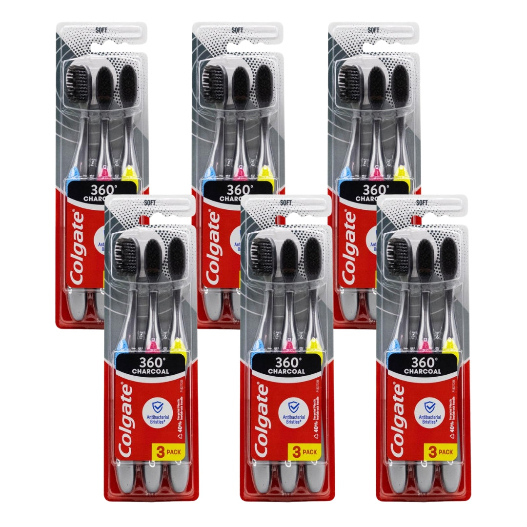 Colgate 360 Charcoal Toothbrush Soft Assorted Colours Pk3 (6 Pack)