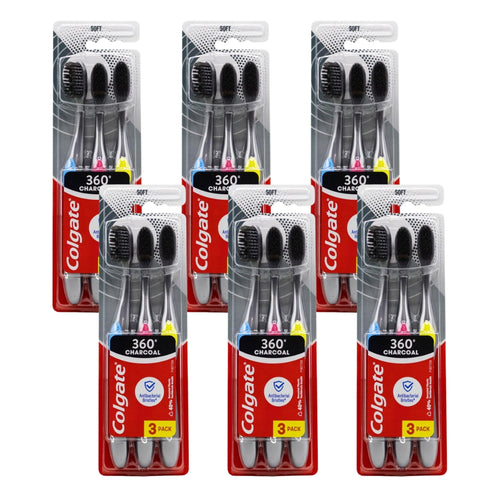 Colgate 360 Charcoal Toothbrush Soft Assorted Colours Pk3 (6 Pack)