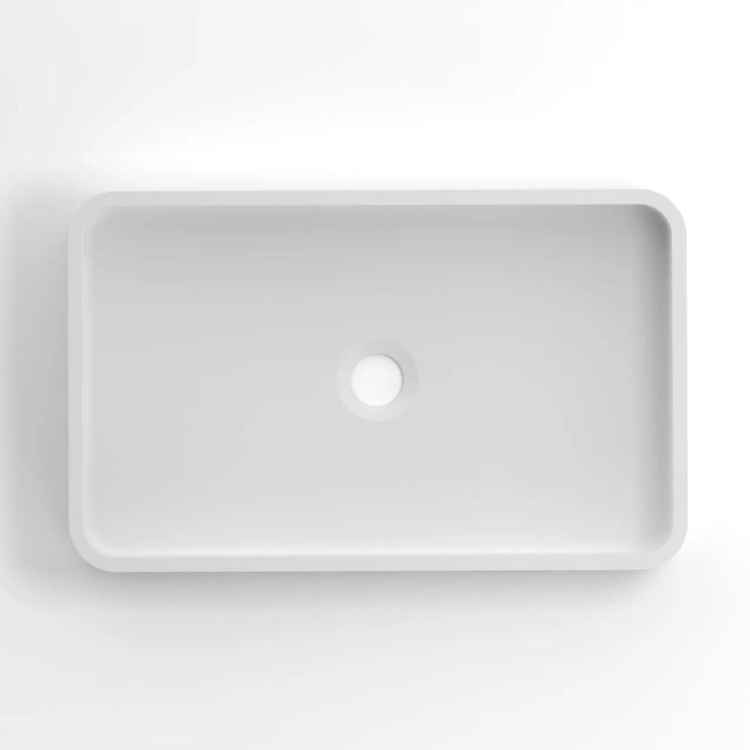Hudson Square 520x320x120 Concrete Fluted White Basin
