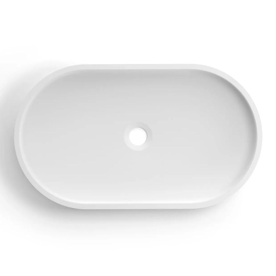 Hudson Oval 600x350x120 Concrete Fluted White Basin