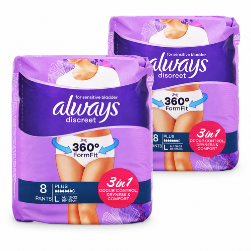 Always Discreet Underwear Plus Large Incontinence Protection (2 Pack, 16 Pads)