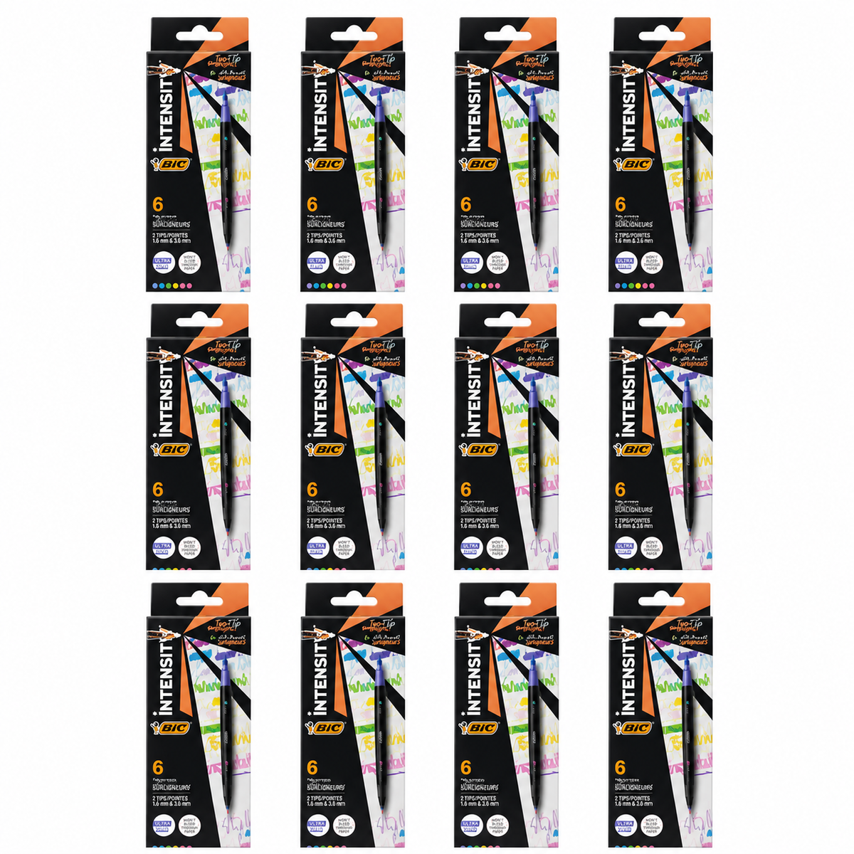 BIC Intensity Two-Tip Highlighters Assorted Colours 6pk – 12 Pack (72 Highlighters)