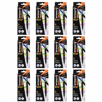 BIC Intensity Two-Tip Highlighters Assorted Colours 6pk – 12 Pack (72 Highlighters)