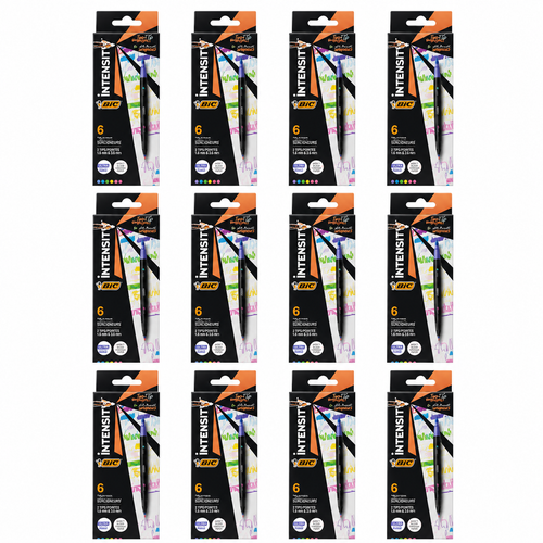 BIC Intensity Two-Tip Highlighters Assorted Colours 6pk – 12 Pack (72 Highlighters)