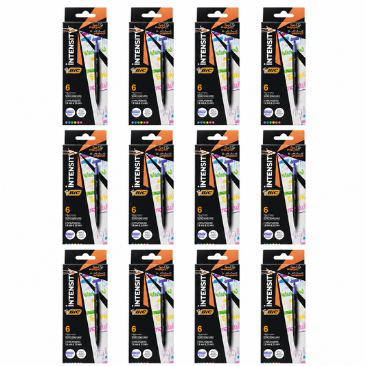 BIC Intensity Two-Tip Highlighters Assorted Colours 6pk – 12 Pack (72 Highlighters)