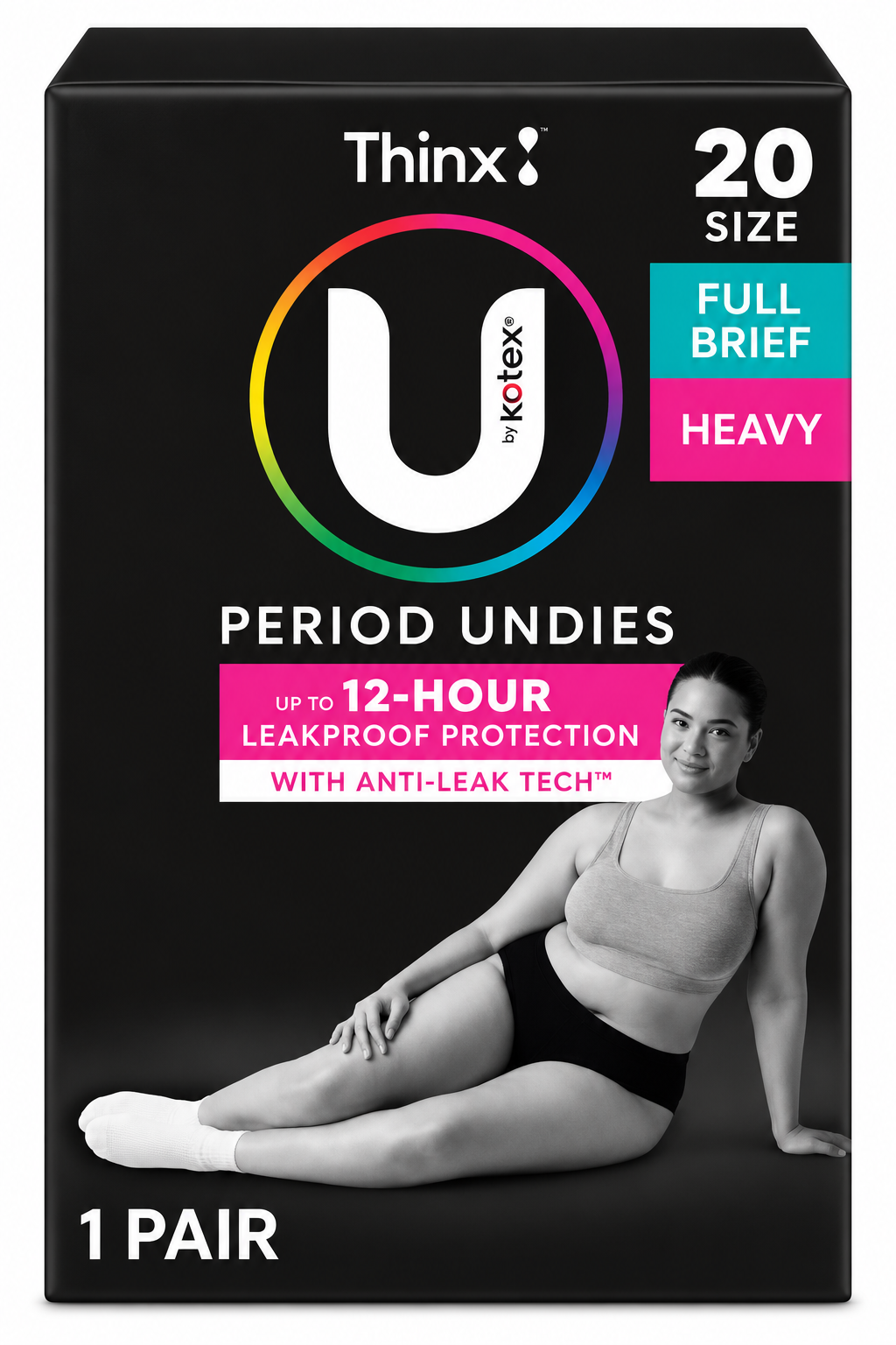 U by Kotex Thinx Period Undies Heavy Full Brief Size 20 12 Hour 5 Pack