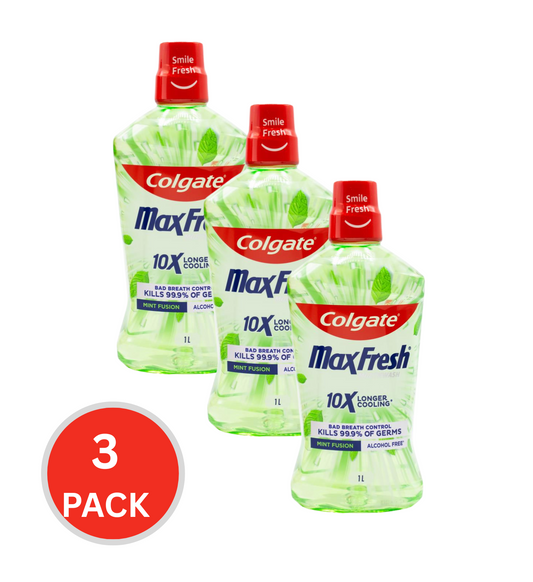 Colgate 1l Mouthwash Max Fresh 10x Longer Cooling Alcohol Free Mint Fusion (3x Pack)