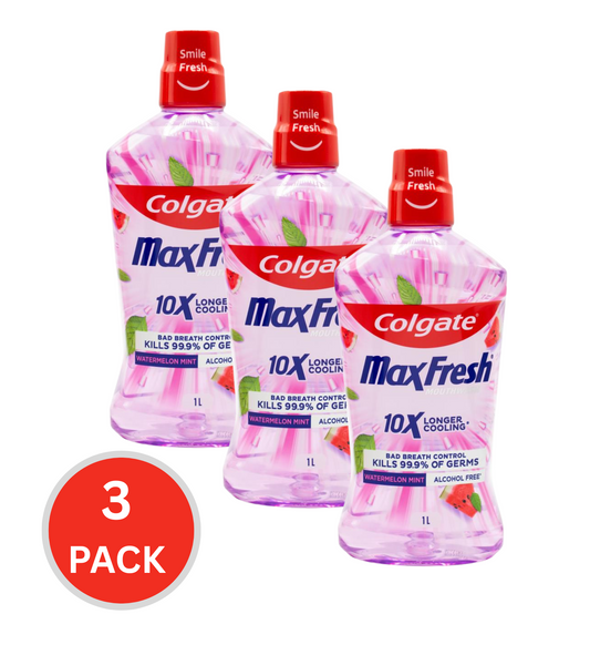 Colgate 1l Mouthwash Max Fresh 10x Longer Cooling Alcohol Free Watermelon Mint (3x Pack)