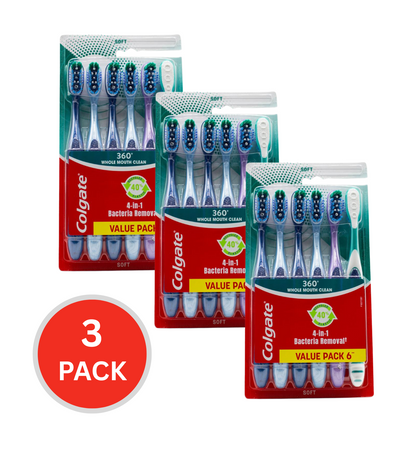 Colgate Pk6 Toothbrush 360 Adult Soft (3x Pack)