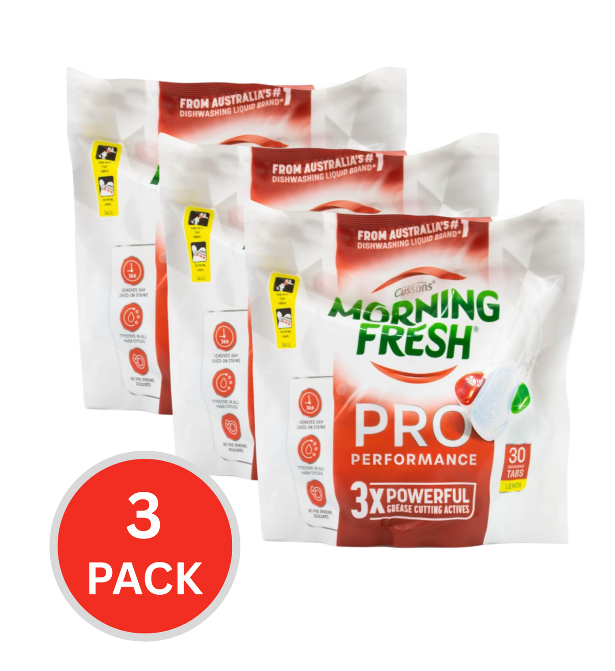 Morning Fresh Dishwasher Tablets Pro Performance Grease Lemon 3 x 30Pk (90 Tablets)