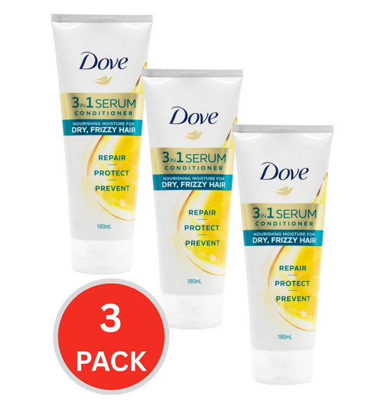 Dove 180ml Conditioner 3 In 1 Serum Nourishing Moisture For Dry Frizzy Hair (3x Pack)