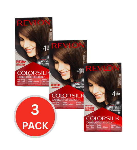 Revlon Colorsilk 3d Hair Color Permanent Keratin 47 Medium Rich Brown (3x Pack)