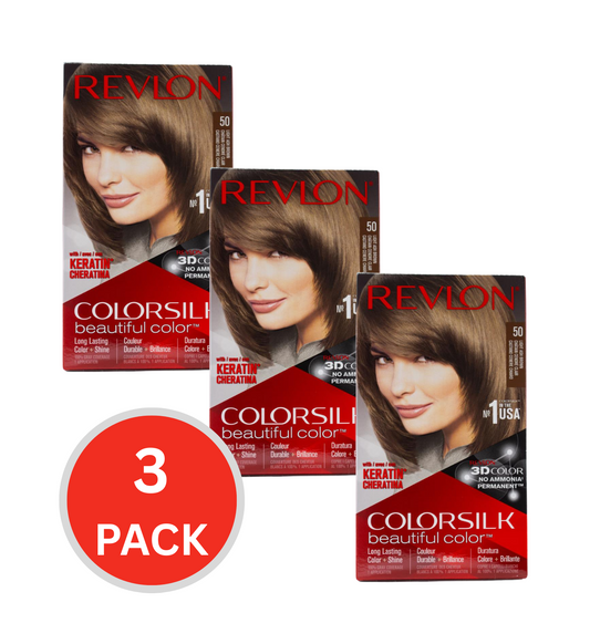 Revlon Colorsilk 3d Hair Color Permanent Keratin 50 Light Ash Brown (3x Pack)