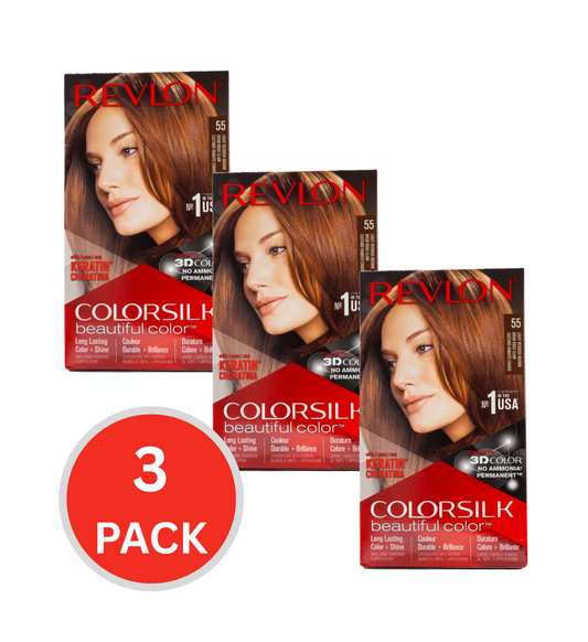 Revlon Colorsilk 3d Hair Color Permanent Keratin 55 Light Rddish Brown (3x Pack)