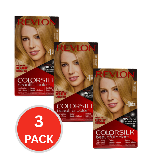 Revlon Colorsilk 3d Hair Color Permanent Keratin 74 Medium Blonde (3x Pack)