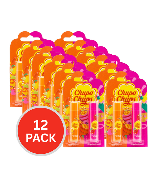 Chupa Chups Lip Balm X1 Orange Pop X1 Strawberry Swirl 12 x 2Pk (24 Pack)