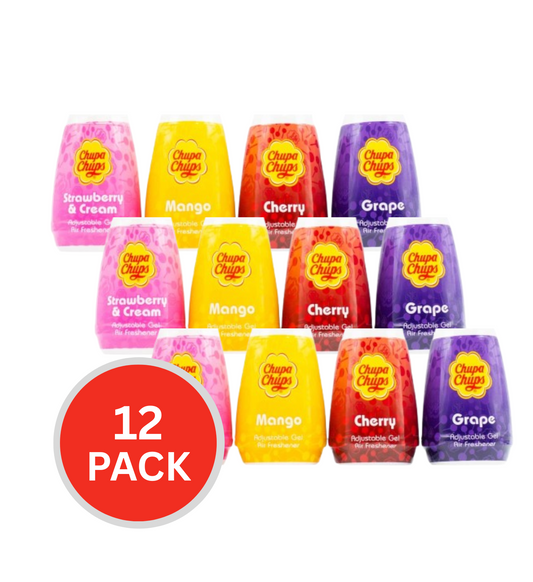 Chupa Chups 221g X 12 Air Freshener Adjustable Gel Assorted X3 Cherry X3 Mango X3 Grape X3 Strawberry And Cream (12x Pack)