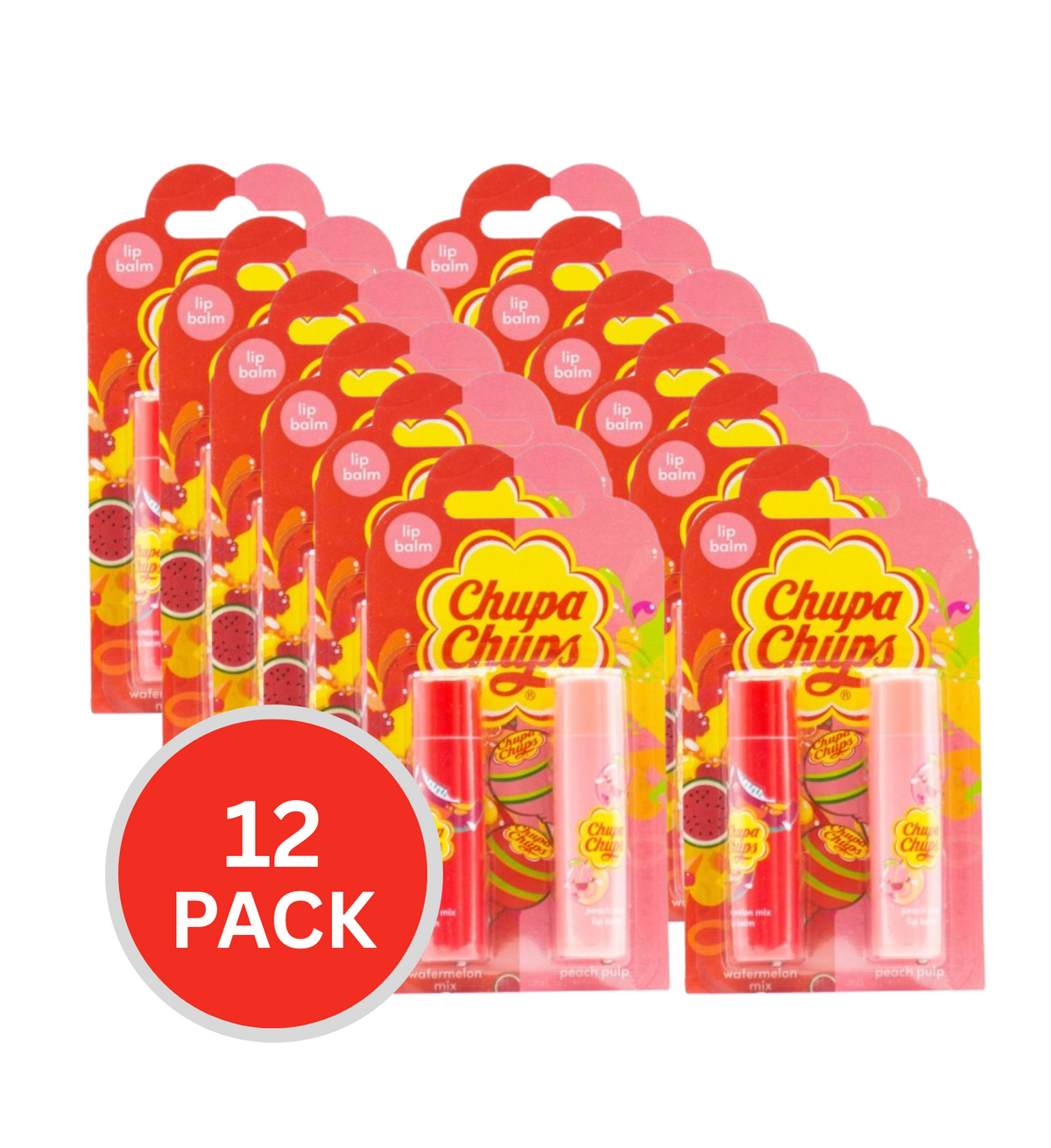 Chupa Chups Lip Balm X1 Watermelon Mix X1 Peach Pulp 12 x 2Pk (24 Pack)