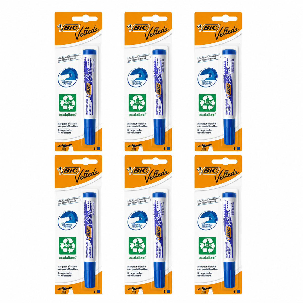 BIC Velleda Large Blue Whiteboard Marker Low Odour (6 Pack)