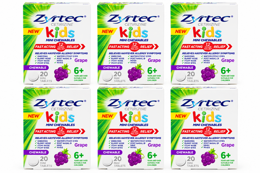 Zyrtec Kids Cetirizine Grape Mini Chewables 20 Tablets x 6