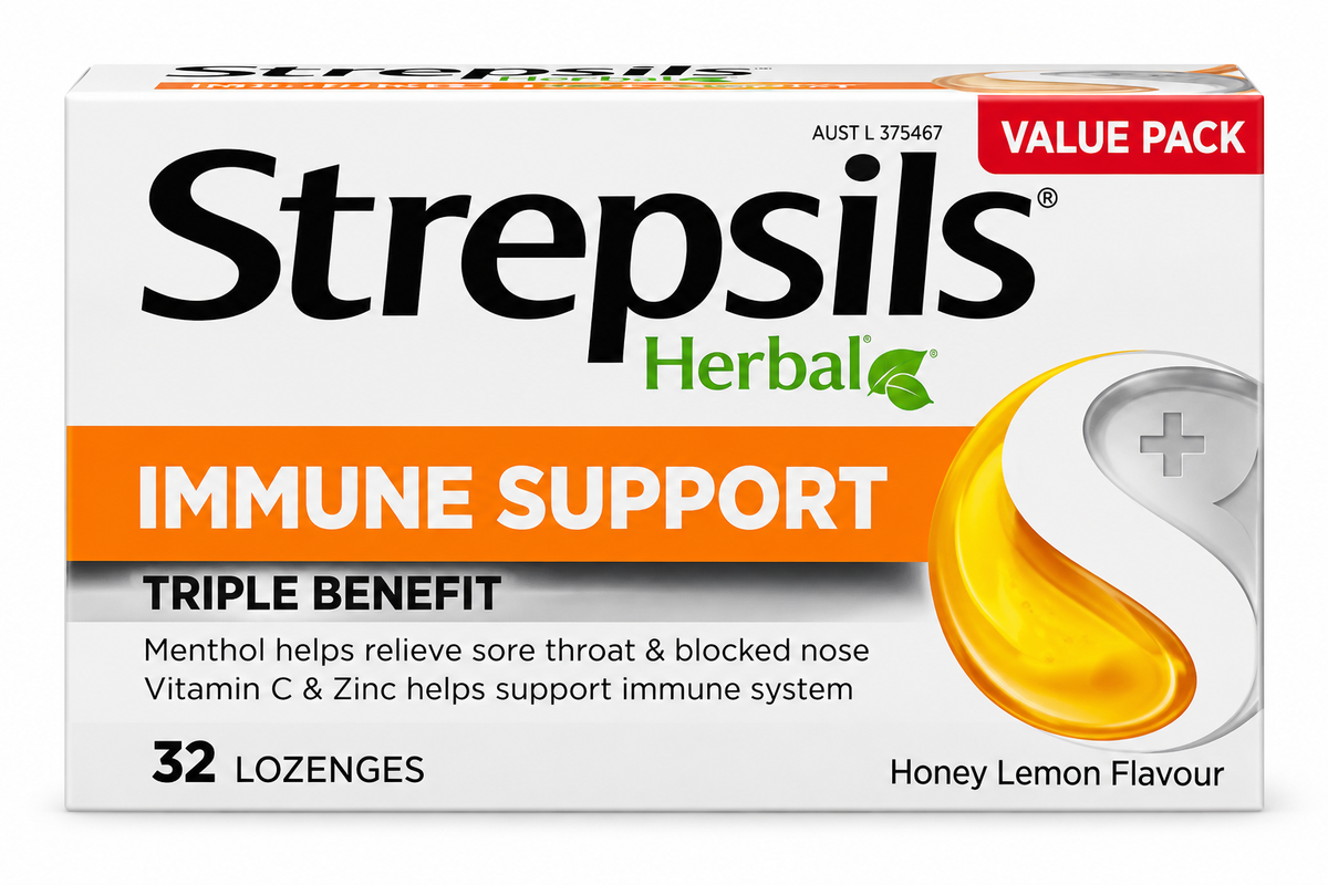 Strepsils Herbal Immune Support Honey Lemon 32 Lozenges x 3