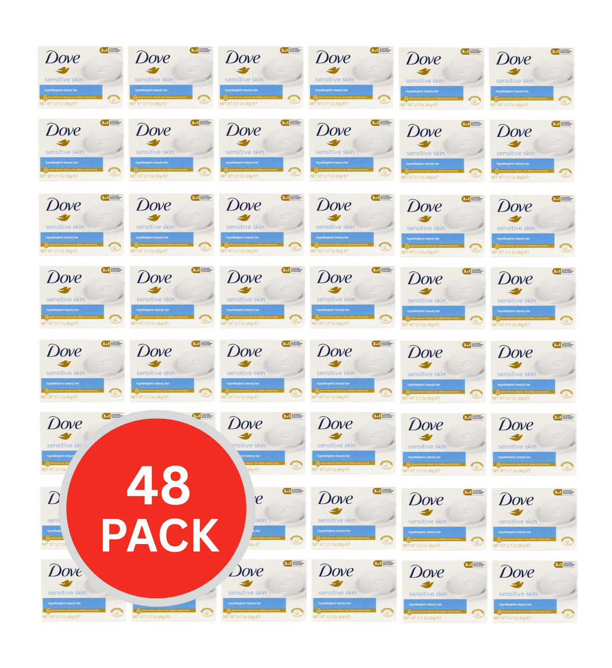 Dove Soap Bar Sensitive Skin Hypollergenic Beauty Bar 90g (48 Pack)