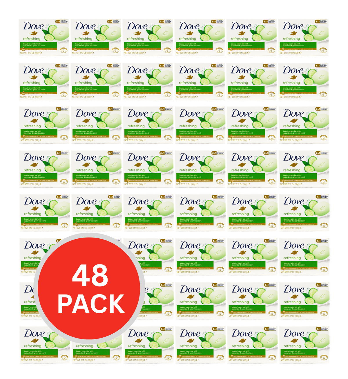 Dove Soap Bar Refreshing Beauty Cream Bar With Cucumber And Green Tea Scent 90g (48 Pack)