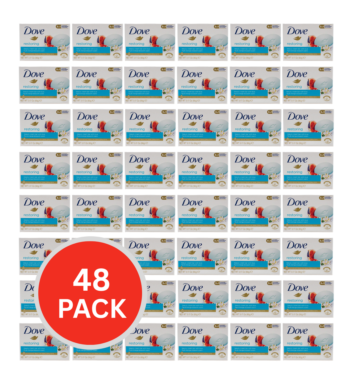 Dove Beauty Cream Bar Restoring Blue Fig And Orange Blossom Scent 90g (48 Pack)