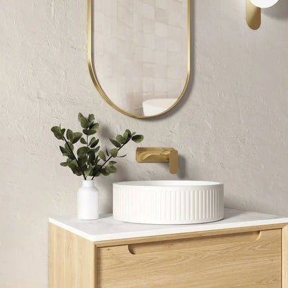 Hudson Round 400x400x120 Concrete Fluted White Basin