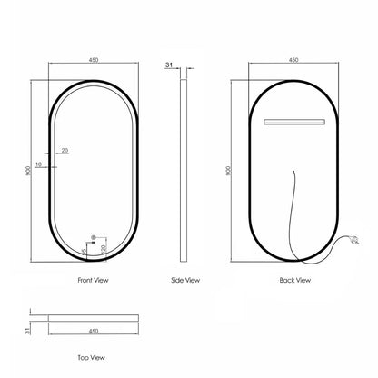 LED Noosa 900(H)x450(W) Black Metal Frame Mirror