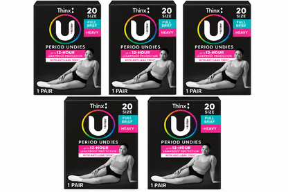 U by Kotex Thinx Period Undies Heavy Full Brief Size 20 12 Hour 5 Pack
