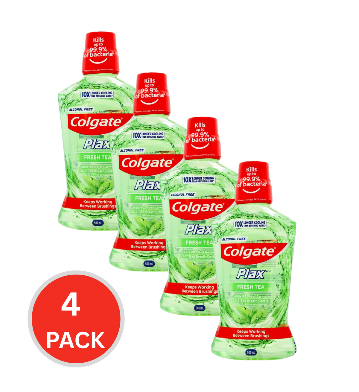 Colgate 500ml Plax Mouthwash Fresh Tea Alcohol Free (4x Pack)