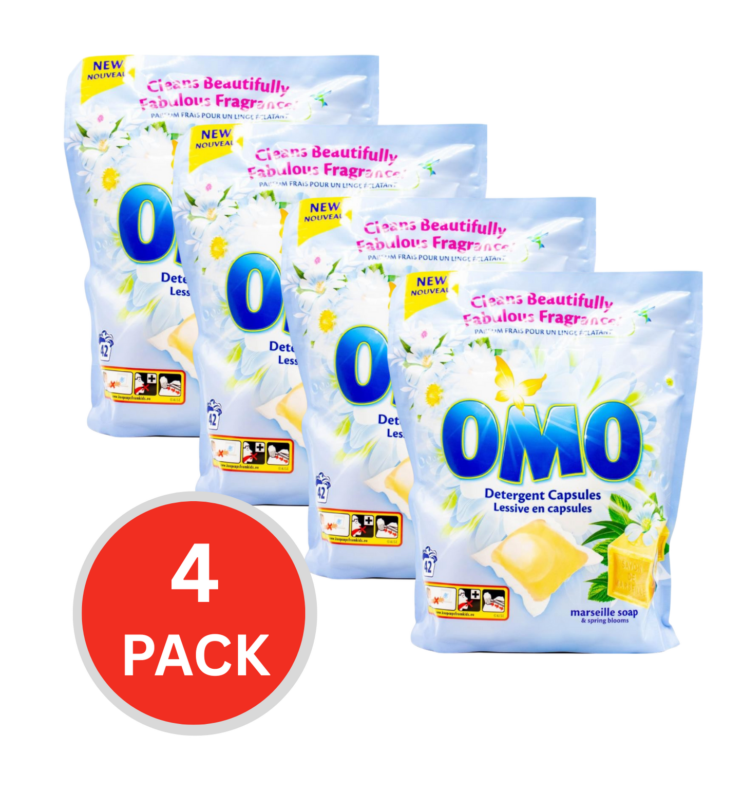 Omo Pk42 Detergent Capsules Marseille Soap And Spring Blooms (4x Pack)