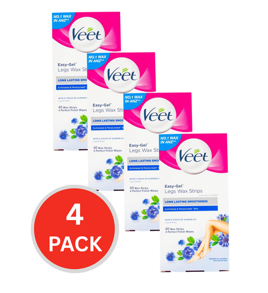 VEET PK40 LEGS WAX STRIPS EASY-GEL SENSITIVE SKIN (4x Pack)
